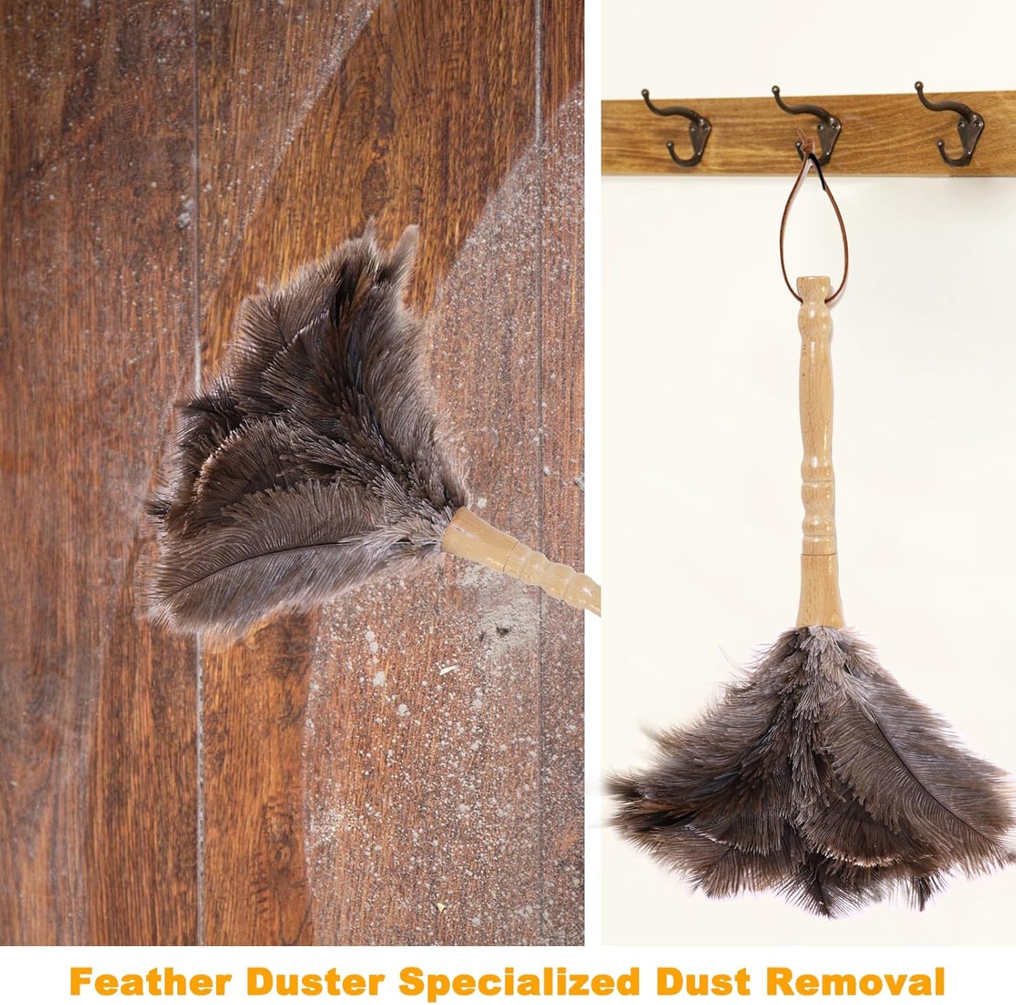 Ostrich Feather Duster, Natural Fluffy Reusable Real Eco-Friendly Genuine Soft Handheld Feather Dusters for Cleaning Supplies, Blinds, Office, Car(15 inch)