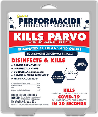 PERFORMACIDE No-Rinse Disinfectant / Deodorizer for Pet Surfaces | Kills Parvovirus, Ringworm, Feline Calicivirus, Avian Influenza (Bird Flu) Eco Friendly, Naturally Dissipates, Refillable, 32 OZ Kit