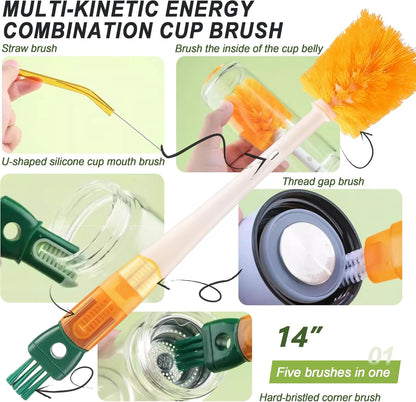 9Pcs Bottle Cleaning Brush Set with Long Handle, Nylon Tube Brush Cup Cleaner, Straw Brushes for Washing Narrow Neck Water Bottle Pipes Kettle Spout Cleaning