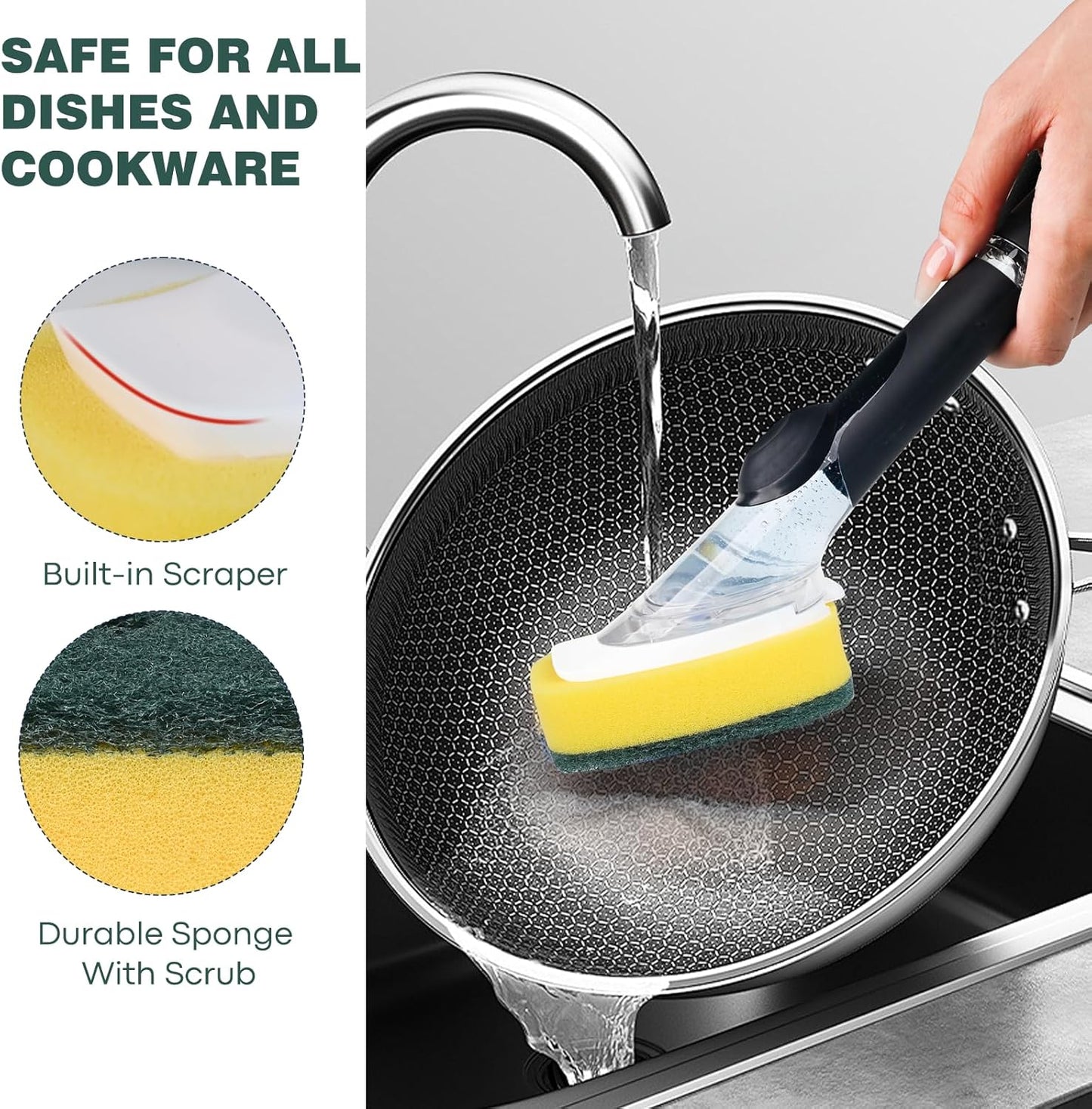 Sponge Brush Refills for OXO Dish Brush, 8 Pack Soap Dispensing Dish Refills, Scrub Replacement Head for Scrubber, Sponge Replacement Head Fits Soap Dispensing Handle