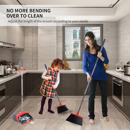 Broom and Dustpan Set for Home 2026 Indoor Outdoor Broom with Dustpan Combo Set Upright Dust Pans with Long Handle Angle Broom for Kids Garden Pet Hair Lobby Wood Floor Kitchen