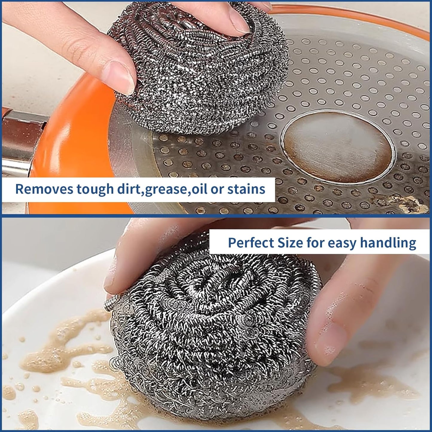 Stainless Steel Scrubber Scrubbing Scouring Pad Sponges Clean Pot Pan and Steel Wool for Kitchen Bathroom
