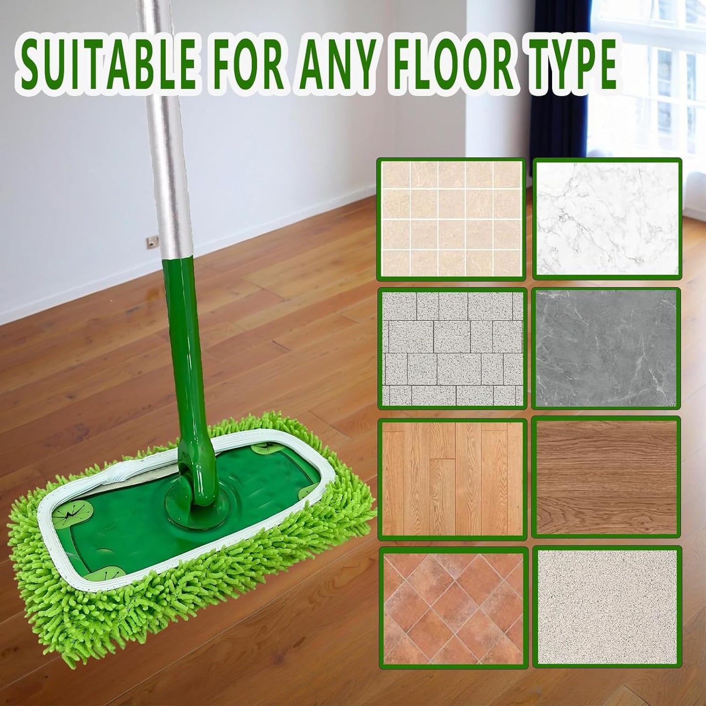 Reusable Microfiber Mop Pads Washable Wet Pads Compatible with Swiffer Sweeper Refills Pads for Wet & Dry Sweeping Cloths Mop Head Replacement for Household Cleaning (Green 4PCS)