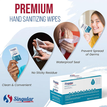 Hand Sanitizing Wipes Travel Size by Singular Wipes – 24ct Individually Wrapped | Fresh Citrus Scent, Moisturizing, 70% Alcohol Wipes | Travel, Office, School, Home | Made in USA