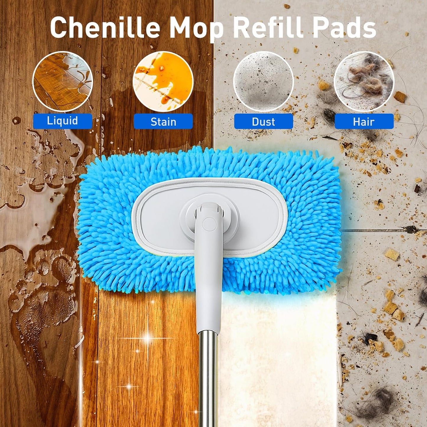 6 Pack Reusable Microfiber Mop Pads Compatible with Sweeper Mops, Replacement Mopping Pads Dry Sweeping Cloths, Washable Chenille Flat Mops Refills for Mopping Floor Cleaning (Mop is not Included)