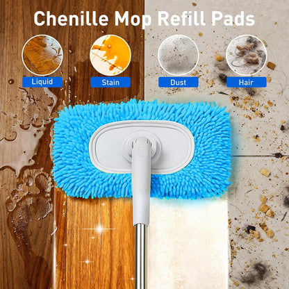 6 Pack Reusable Microfiber Mop Pads Compatible with Sweeper Mops, Replacement Mopping Pads Dry Sweeping Cloths, Washable Chenille Flat Mops Refills for Mopping Floor Cleaning (Mop is not Included)
