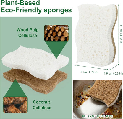 LILAC Natural Cellulose Sponges for Dishes - Ergonomic Non-Scratch Kitchen Scrub Sponges - 100% Biodegradable & Eco-Friendly Cleaning Sponges for Non-Stick Cookware, Bathroom & Household (10 Pack)