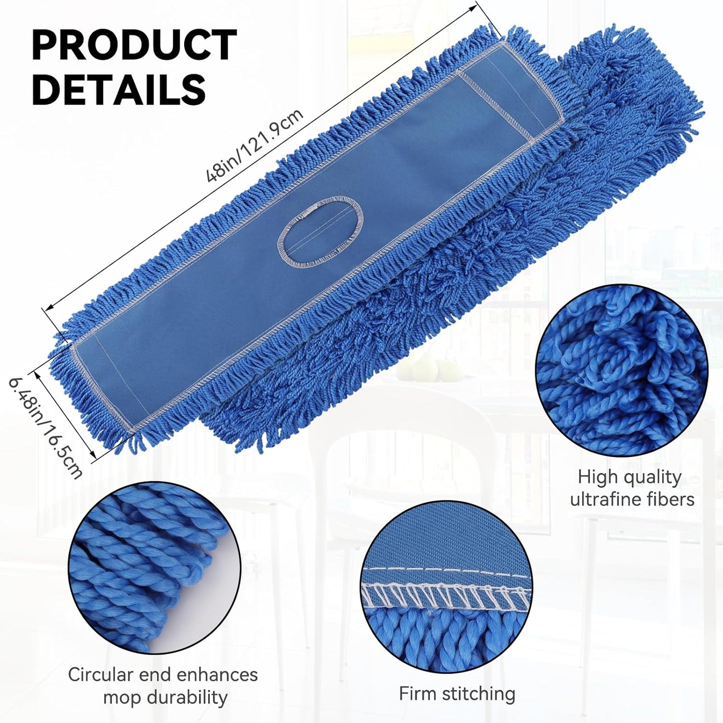 3 Pack 24 Inch Microfiber Dust Mop Head, Medium Washable Commercial Sweeper and Janitorial, Blue