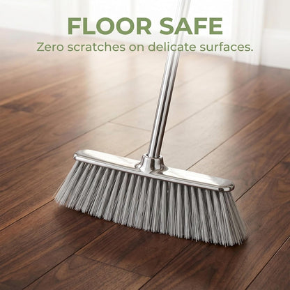 Indoor Soft Bristles Broom and Dustpan Angle Sweeping Dustpan and Broom with Long Handle for Kitchen Hardwood Floor Cleaning (Broom and Dustpan)