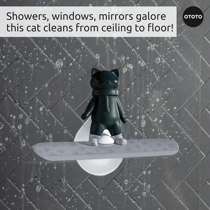 OTOTO Chill Cat Squeegee - Cute Kitchen Accessories, Cute Bathroom Decor, Black Bathroom Accessories, Shower Accessories, Shower Squeegee for Glass Doors, Small Bathroom Squeegee, Cat Gifts