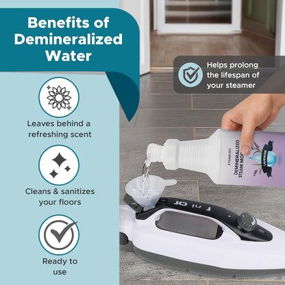Steam & Go Demineralized Water for Steam Cleaner - PVC-Free Floor Cleaning Solution Compatible for All Steam Mops - Multi-Surface Cleaner for Home Surfaces - Lavender Scent, 32 oz