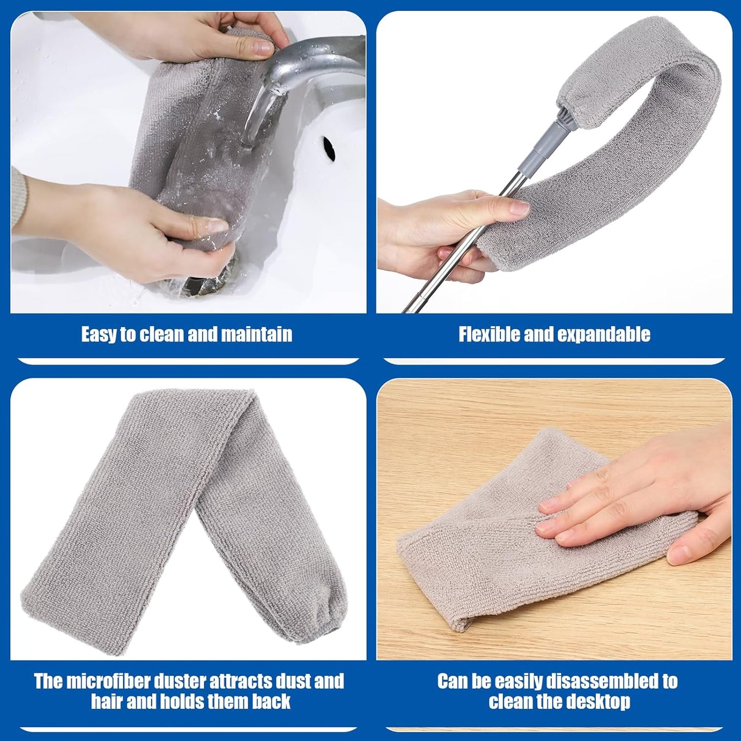9PCS Dusters for Cleaning,Extendable Microfiber Duster with Extension Pole Up to 100'',Bendable Washable and Reusable Dusters Kit for Ceiling Fans, High Ceilings,Blinds,Furniture and Cars
