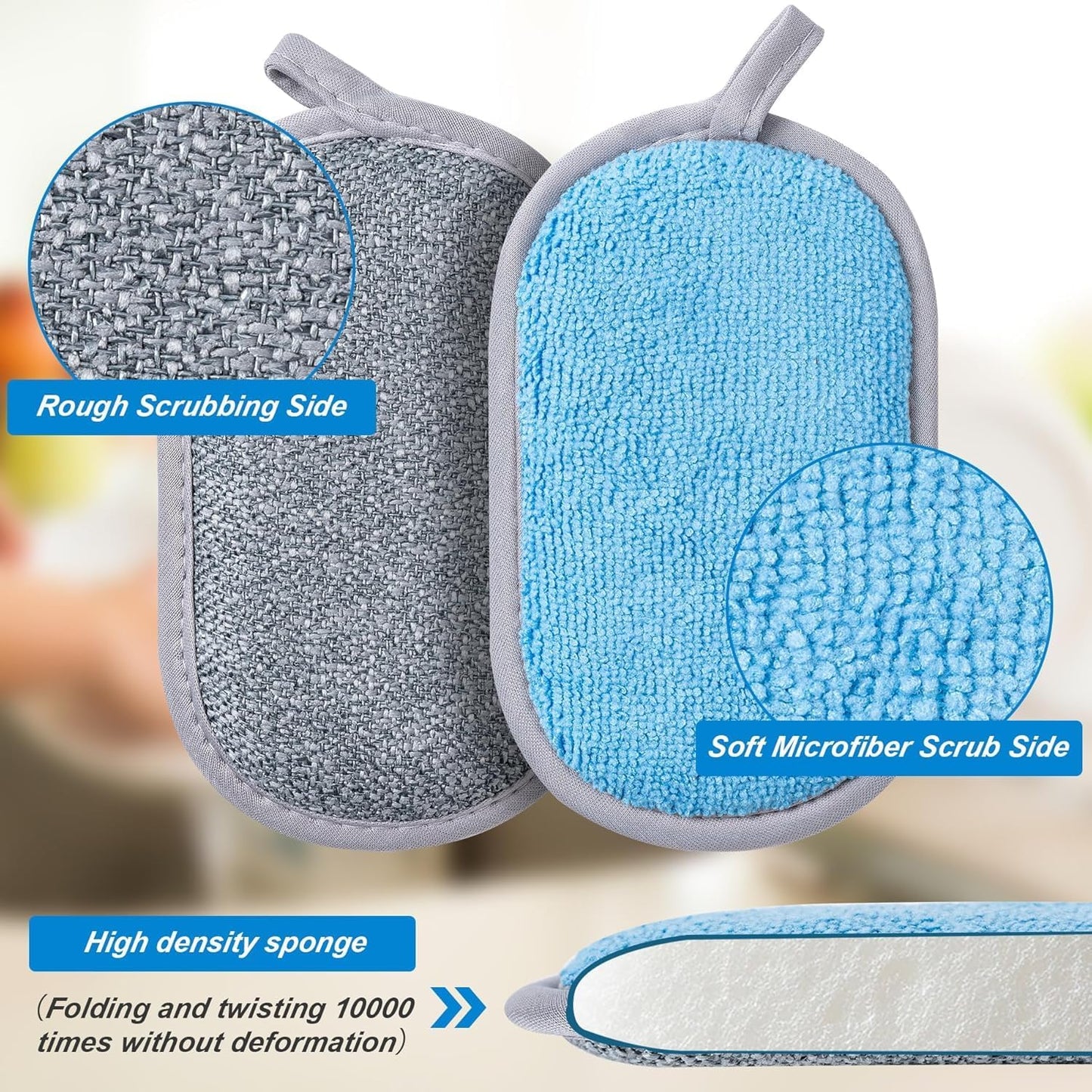 Dual-Sided Multi-Purpose Scrub Sponges, Non-Scratch Dishwashing Sponges for Kitchen, Reusable Microfiber Sponge for Efficiently Cleaning Dishes, High Density Sponge Inside (6 Pack, Medium)