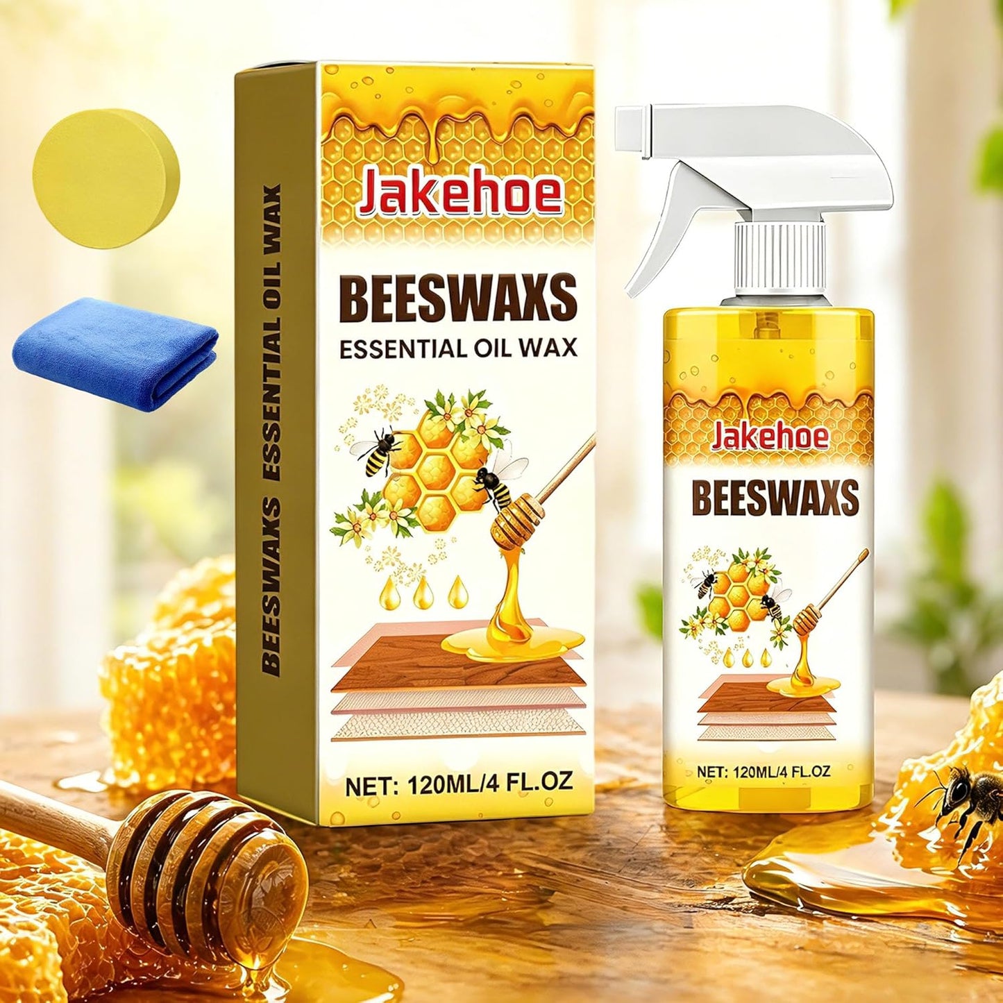 Beeswax Wood Polish for Dull Furniture Care, Non-greasy Wood Cleaner & Shine Enhancer, Easy Spray & Wipe for Cabinets, Tables & Finished Wood Surfaces (1 pcs)