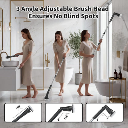 Electric Spin Scrubber, Hillyfe Bathroom Scrubber Electric with 7 Replaceable Brush Heads, IPX7 Waterproof,300/400 RPM, 3 Adjustable Length,Scrubber Brush Electric for Bathtub Floor,White