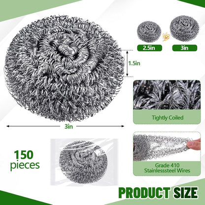 Honeydak 5 Pack Stainless Steel Scourers Steel Wool Scrubbers Bulk Separately Packaged 3 Inch, 25 Gram Metal Scourers Sponges Wire Scouring Pad for Stove Pot Pan Oven Kitchen Restaurant(Classic)