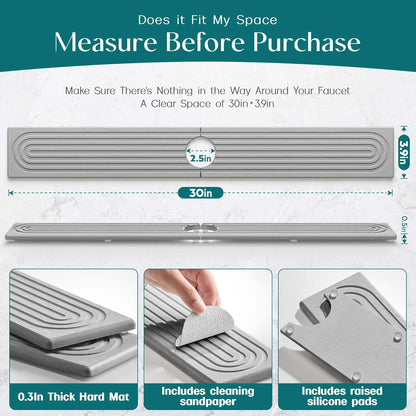 Eormoe Faucet Mat for Kitchen Sink – Diatomite Stone Drying Mat & Sink Protectors, Prevent Moisture – Sink Splash Guard Water-Absorbing Stone Tray for Bathroom Counter (Light Grey, 23.6" x 3.9")