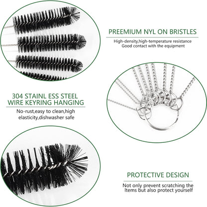 CiaraQ Bottle Cleaning Brushes, 8 Inch Nylon Tube Brush Set, Cleaner for Narrow Neck Bottles Cups with Hook, Set of 10pcs