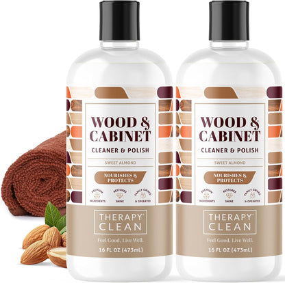 Therapy Wood Polish Bundle with Microfiber 16 oz. - Wood Furniture Polish, Best Furniture Cleaner - Almond Scent - Cleaner, Cabinet and Table Restorer, Natural Conditioner