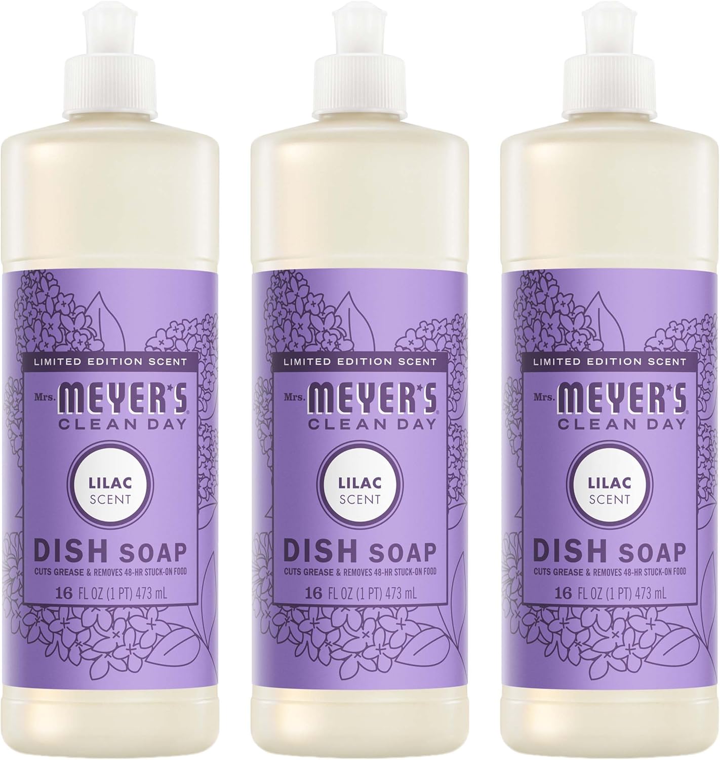 MRS. MEYER'S CLEAN DAY Liquid Dish Soap, Lilac Scent, 16 Ounce Bottle (Pack of 3)