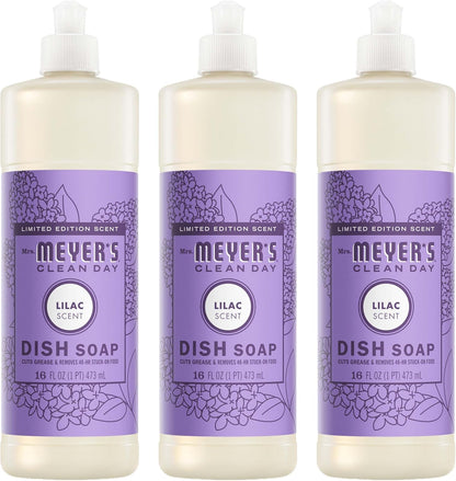 MRS. MEYER'S CLEAN DAY Liquid Dish Soap, Lilac Scent, 16 Ounce Bottle (Pack of 3)