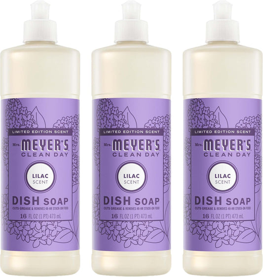 MRS. MEYER'S CLEAN DAY Liquid Dish Soap, Lilac Scent, 16 Ounce Bottle (Pack of 3)