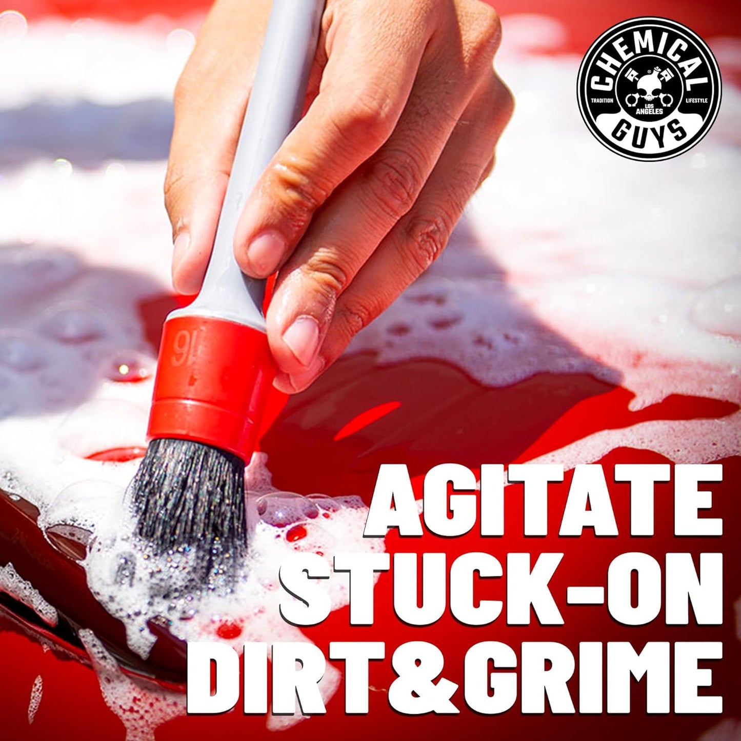 Chemical Guys Boars Hair Detailing Brush - Gentle Scratch-Free Cleaning for Wheels, Grilles, Emblems, and Interior Surfaces - Versatile Multi-Purpose Auto Detailing Brush for Deep Cleaning - Acc_S90