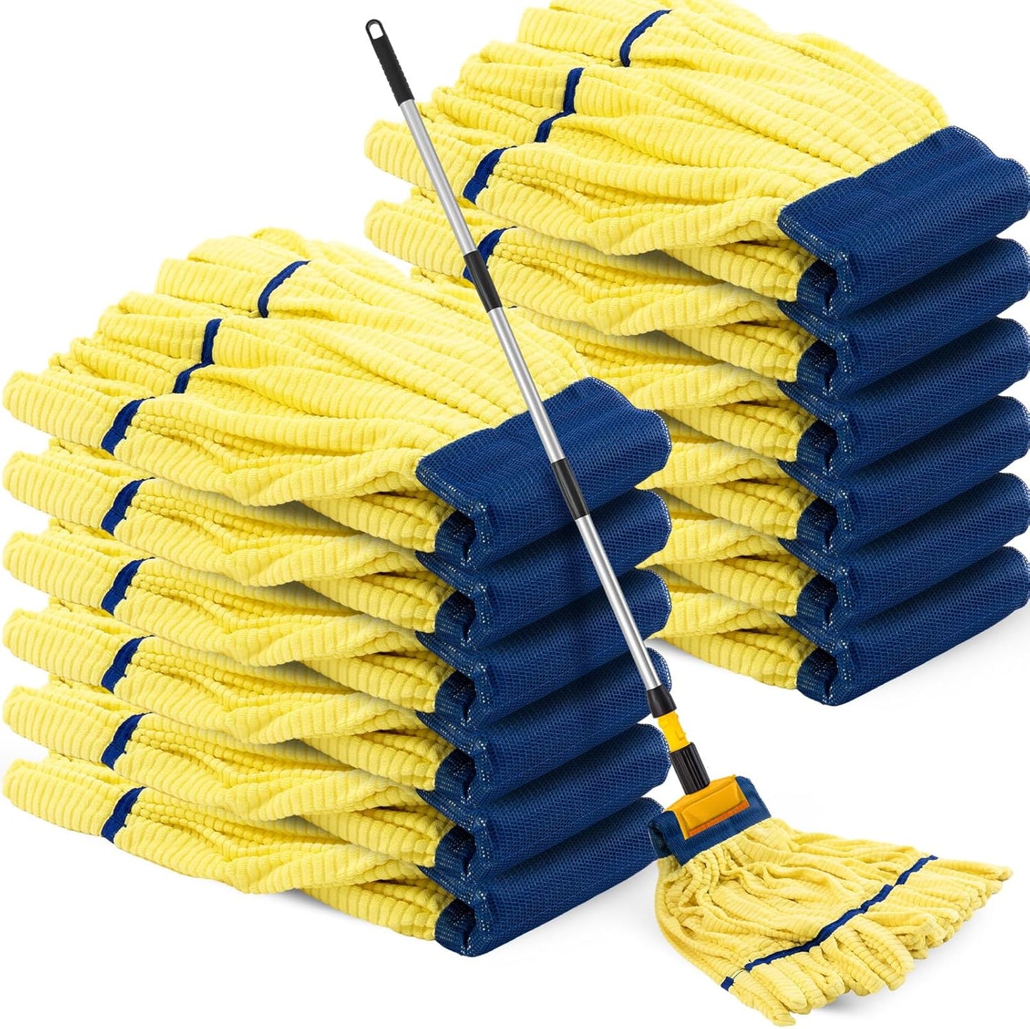 Hushee 6 Pack Large Microfiber Tube Mop Heads 18 oz Heavy Duty Commercial Industrial Wet Mop Head Refill Reusable Machine Washable Looped End Mopheads for Hardwood, Tile, Laminate Floors (Blue)