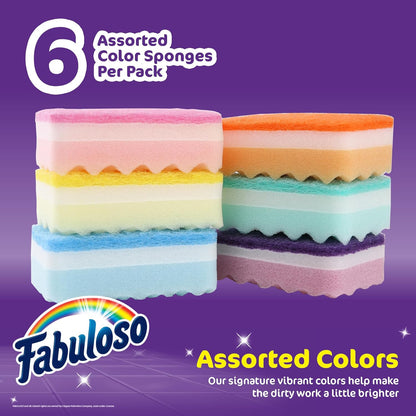 Fabuloso Scratch-Free Kitchen Dish Sponges, Purple Cellulose Scrubber Sponge with Scouring Pad for Dishes, Pots, Pans, Counters and Sinks, Tough on Messes, 4.25 x 2.75 x 1.25 in, 6 Count