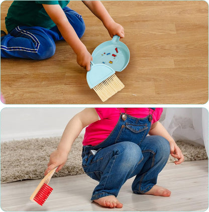 Kids Cleaning Set, 8 Pcs Wooden Housekeeping Play Set Includes Broom Mop Duster Dustpan Brushes Rag and Organizing Stand, Cleaning Toys Gift for Toddlers Girls Boys Age 3-6, Solid Beech Wood