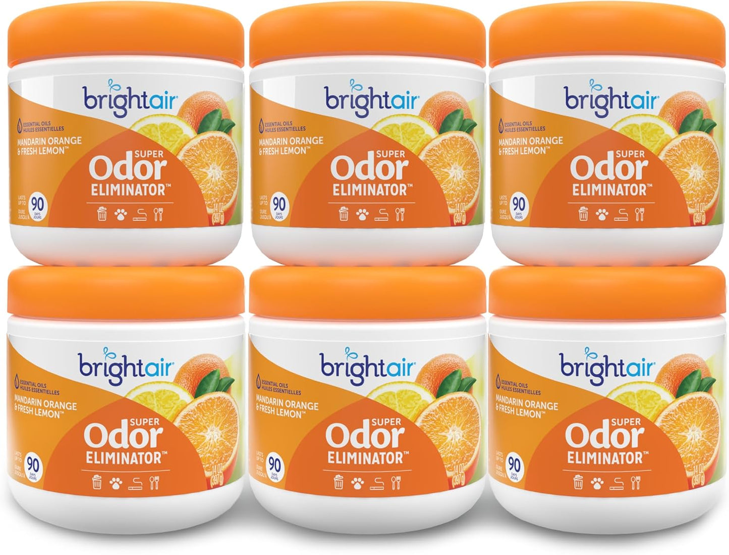 Bright Air 14 oz. Super Odor Eliminator, For Medium-Size Spaces, Cool & Clean Scent, Case of 6,Air Freshener, Natural Essential Oils, Lasts Up to 90 Days Each