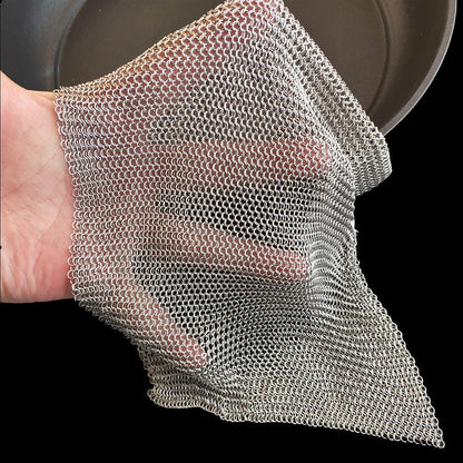 Cast Iron Cleaner and Chainmail Skillet Scrubber - 4''x4'' Upgraded 3.8mm Small Ring, 316L Stainless Steel Fine Rings - Durable Scraper for Skillets, Pans, Griddles & Containers
