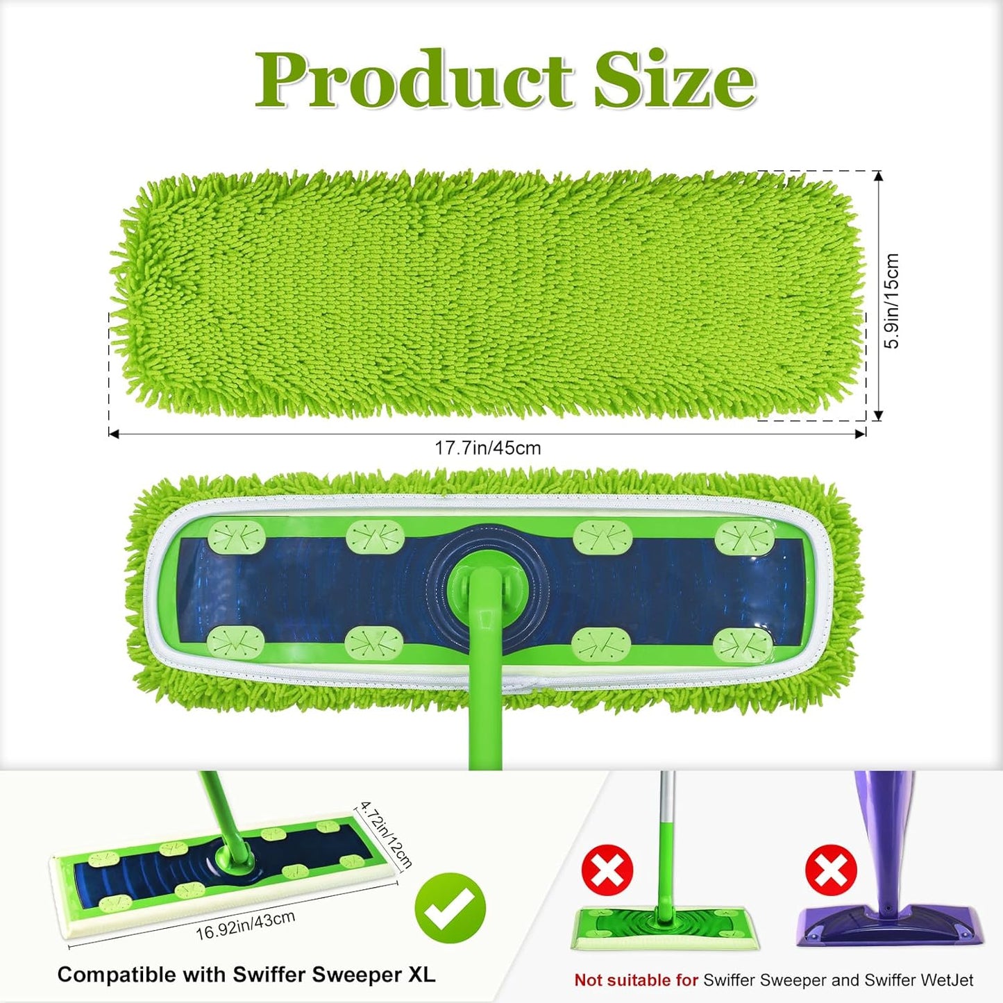 XL Mop Pads Compatible with Swiffer XL Sweeper, X-Large Dry Sweeping Cloths, XL Wet Pads Refills, Reusable Washable Microfiber Heavy Duty Wet Mopping Cloths for Hardwood Floor Cleaning, 4 Pack