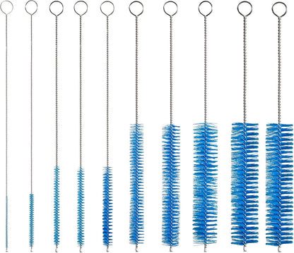 10" Tube Cleaning Brush Set, 5 Pack Large, Extra Long Nylon Straw Brushes with Flexible Handles for Bottles, Cleaning Straws, Pipe Cleaners, Keyboard, Glass, Guns, Detailing and Deep Cleaning, Black