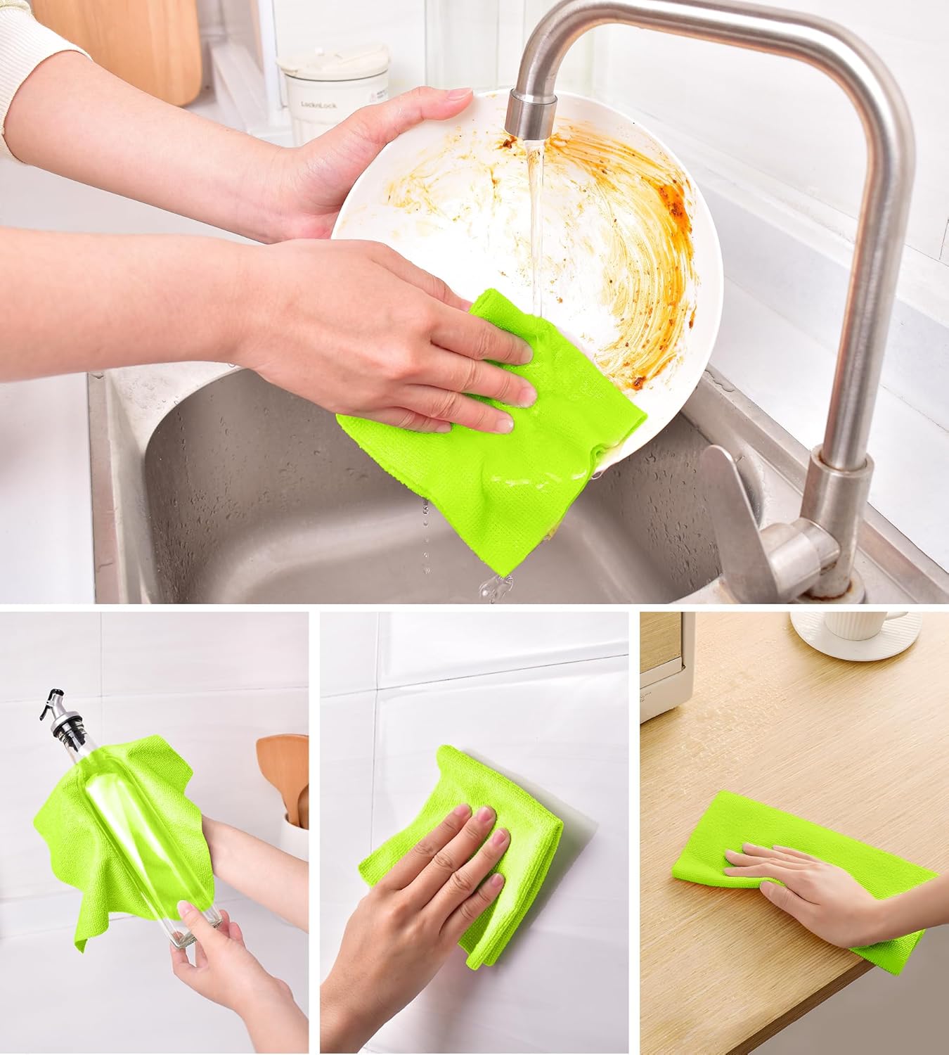 KitchLife Microfiber Cleaning Cloth Roll - Tear-Away Reusable Microfiber Paper Towels, Lint-Free, Washable, 20 Sheets for Kitchen, Car, Dishes, and Sensitive Surfaces (Pink)
