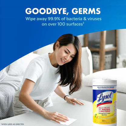 Lysol Disinfectant Wipes, Dorm Room Essentials, Multi-Surface Antibacterial Cleaning Wipes, For Disinfecting and Cleaning, Crisp Linen, 80 Count