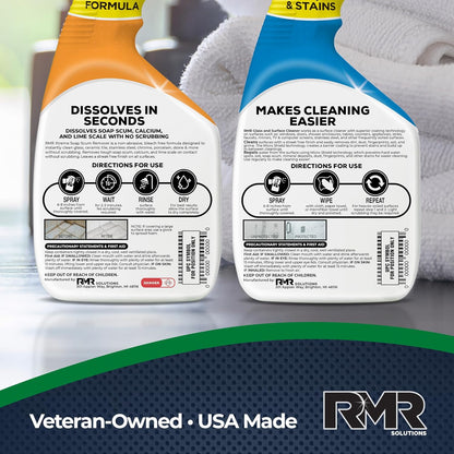 RMR Shower Shield Power Pack – Glass & Surface Cleaner/Repellent + Xtreme Soap Scum Remover, Multi-Surface Cleaning Kit for Bathroom, Tile, Glass, & Surfaces, 2–32 Oz Bottles