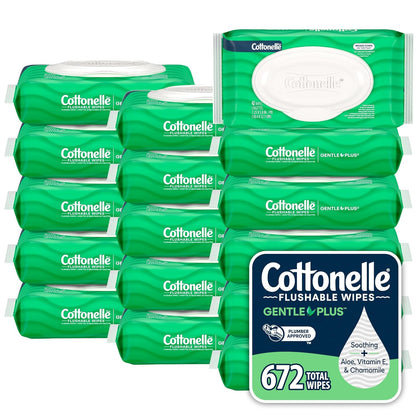 Cottonelle Fragrance Free Flushable Wet Wipes, Adult Wet Wipes, 2 Flip-Top Packs, 42 Wipes Per Pack