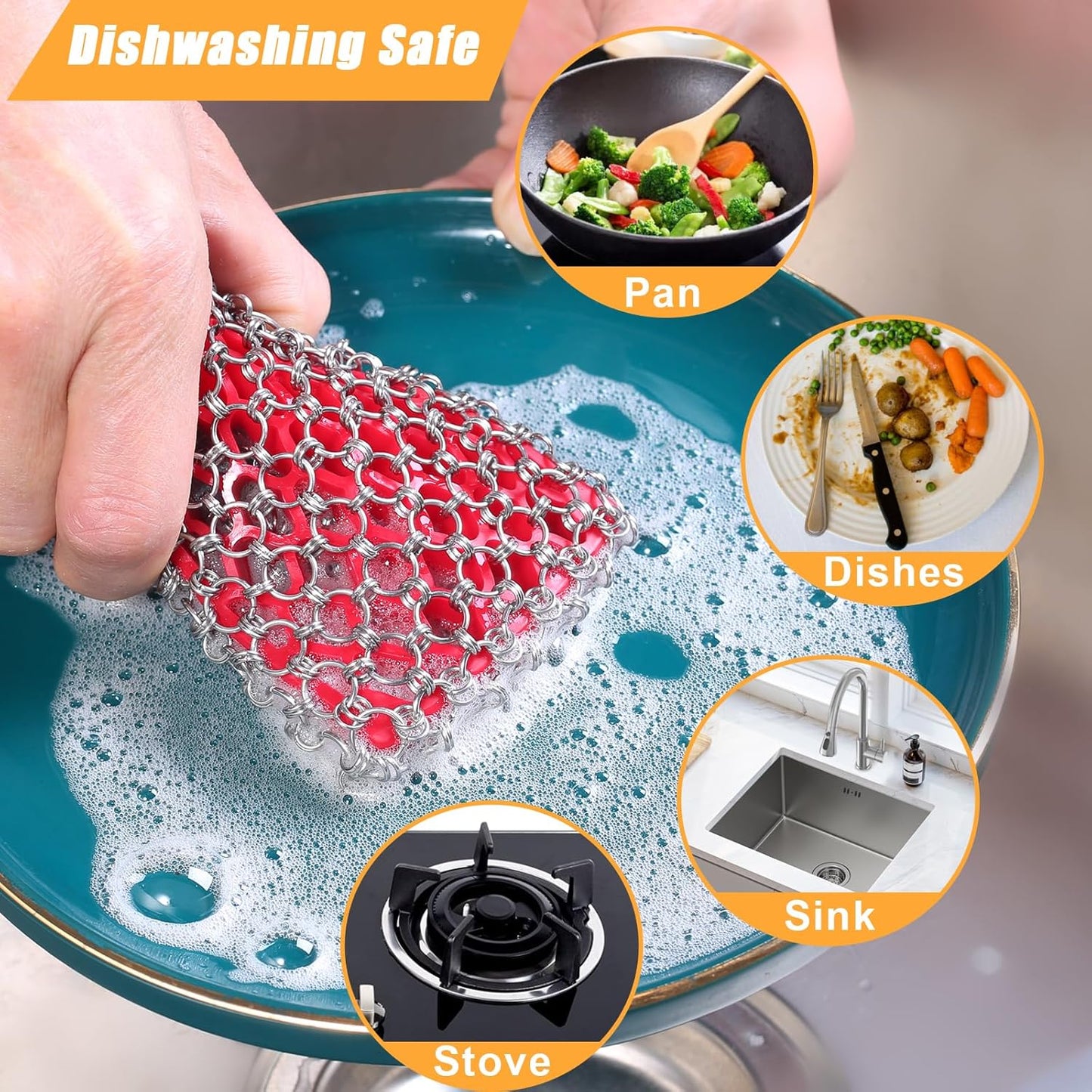 TEZZ Cast Iron Scrubber, Skillet Chainmail Scrubber for Cast Iron Pan - Chain Mail Scrubber Cast Iron Sponge - Metal Scrubber Cast Iron Skillet Cleaner, Wok, Frying Pans, Dutch Oven Cleaning Scrubber