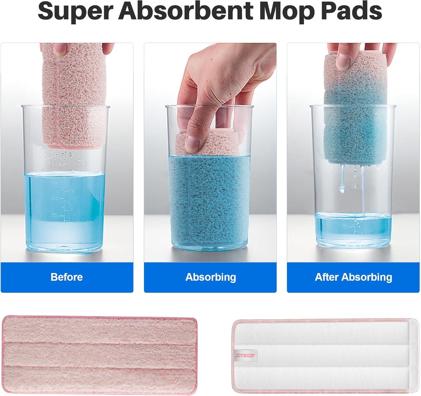 JOYMOOP 17.7-Inch Microfiber Flat Mop Replacement Pads – Washable Reusable Grey & Stripe, Pack of 4 Heavy-Duty Wet & Dry Refill for JOYMOOP Flat Mop & Bucket System