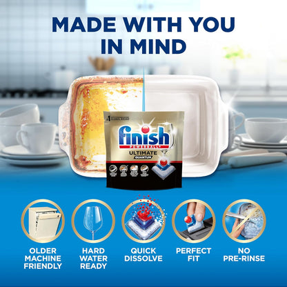 Finish Ultimate Infinity Shine Dishwasher Pods, No Pre-Rinse Dishwasher Detergent Soap Removes Burnt-On Stain, with Protector Shield & CycleSync Technology, Degreasing & Scrubbing Power, 62 Count