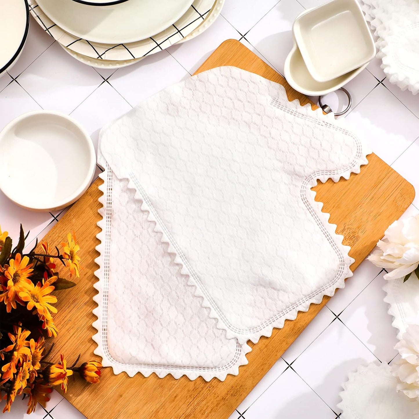 Patelai 40 Pieces White Microfiber Dusting Cloths Gloves, Dust Wipes, Feather Dusters, Grabs and Locks in Dust, Pet Hair Cleaning Possible Dual-Sided Disposable Dusting Gloves