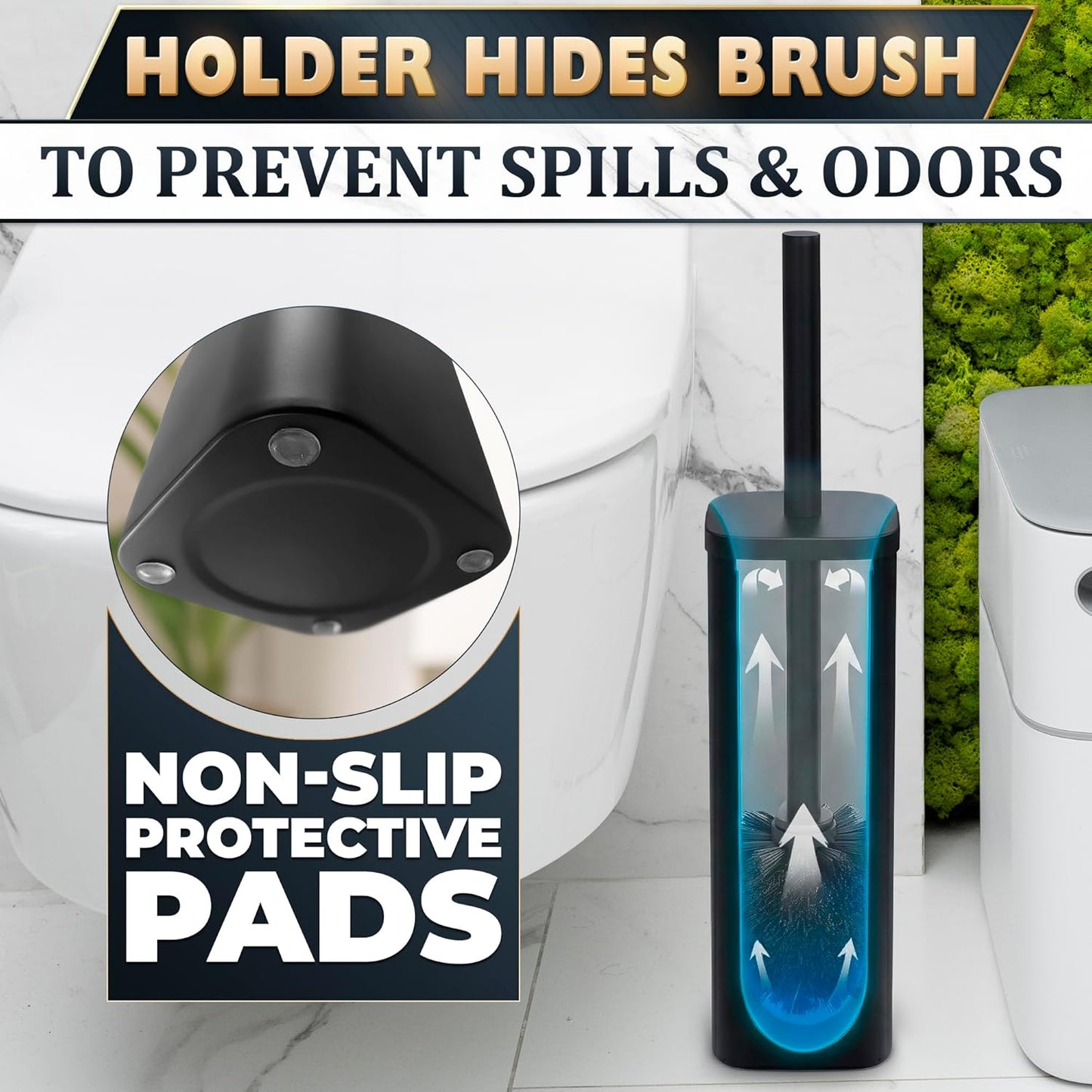 Stylish Stainless Steel Toilet Brush and Holder Set - Silver Toilet Bowl Brush and Holder with Splash Cover, Sturdy Bristles, Corrosion & Scratch Resistant - Elegant Design, Effective Deep Cleaning