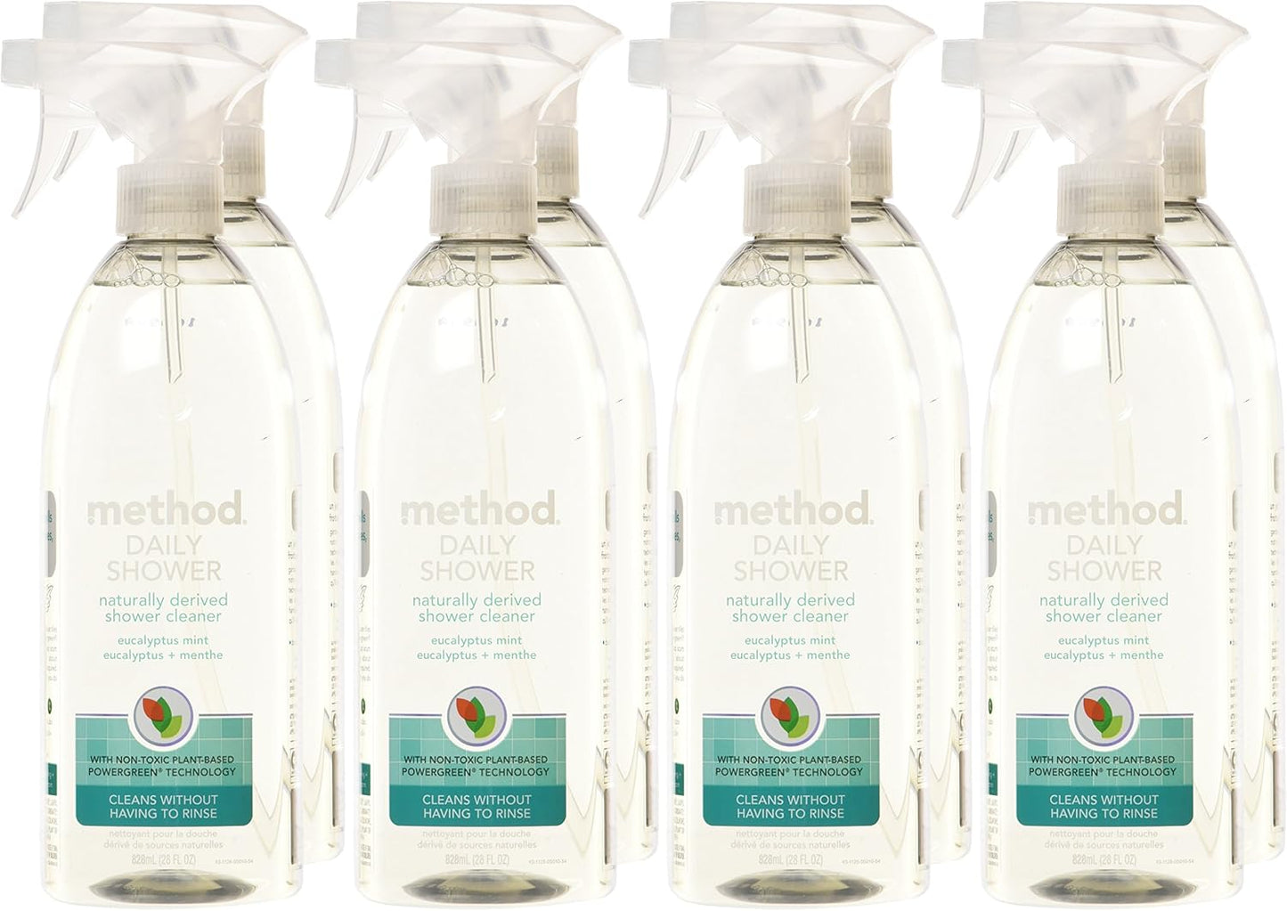 Method Daily Shower Cleaner Spray, & Spray and Walk Away, Eucalyptus Mint Scent, 28 Fl Oz, (Pack of 8), Packaging May Vary