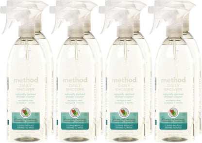 Method Daily Shower Cleaner Spray, & Spray and Walk Away, Eucalyptus Mint Scent, 28 Fl Oz, (Pack of 8), Packaging May Vary