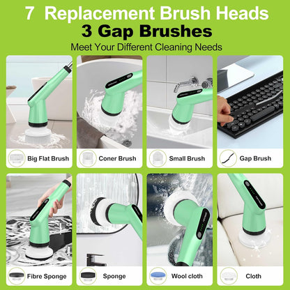 Electric Spin Scrubber, Dreazu IPX7 Shower Scrubber with 7 Replaceable Brush Heads & Retractable Handle, 2-Speed Adjustable Shower Cleaner for Bathroom,Toilet, Bathtub, Kitchen, Tile Floors