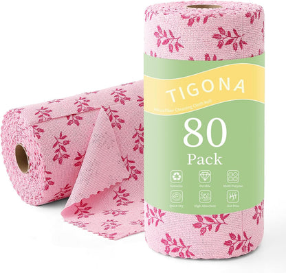 Microfiber Cleaning Cloth Roll,80 Pack Cleaning Towels,Lint Free Rags Paper Towels & Tear Away Reusable Towels,Washable Shop Rags Floral Wipe Cloth,Wash Cloths Dish Rags for Car Kitchen Window