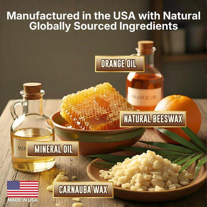 Natural Wood Polish & Conditioner with Orange Oil - Beeswax Furniture Polish and Cleaner, Oil & Wax Blend for Furniture, Cabinets, Tables, Doors & Trim, Enhances Color & Grain, Wood Care, 8 fl oz
