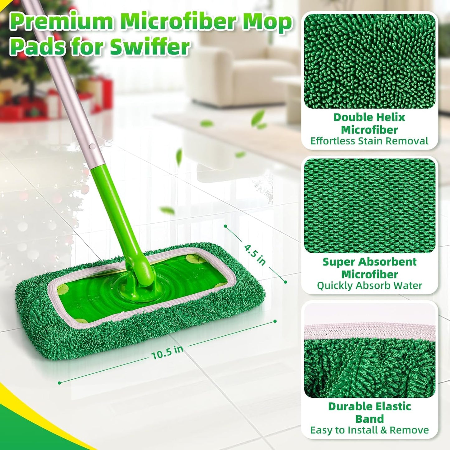 Reusable Mop Pads Compatible with Swiffer Sweeper Mop, Microfiber Dry Sweeping Cloths & Machine Washable Wet Pads Refill for Use on All Sealed Floors - Stone, Hardwood, Laminate & Tile (6 Blue)