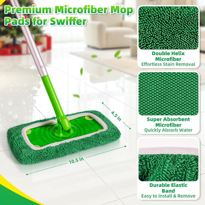 Reusable Mop Pads Compatible with Swiffer Sweeper Mop, Microfiber Dry Sweeping Cloths & Machine Washable Wet Pads Refill for Use on All Sealed Floors - Stone, Hardwood, Laminate & Tile (6 Blue)